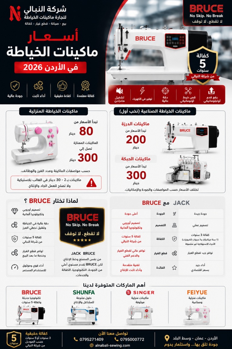 أسعار ماكينات الخياطة المنزلية والصناعية في الأردن