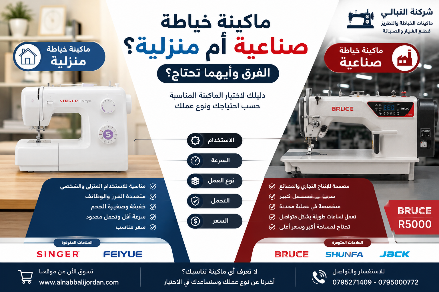 ماكينة خياطة صناعية أم منزلية؟ الفرق وأيهما تحتاج؟ | النبالي